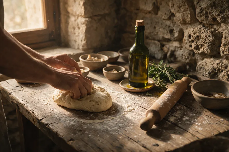 Pétrissage artisanal dans le laboratoire Maison Qalya